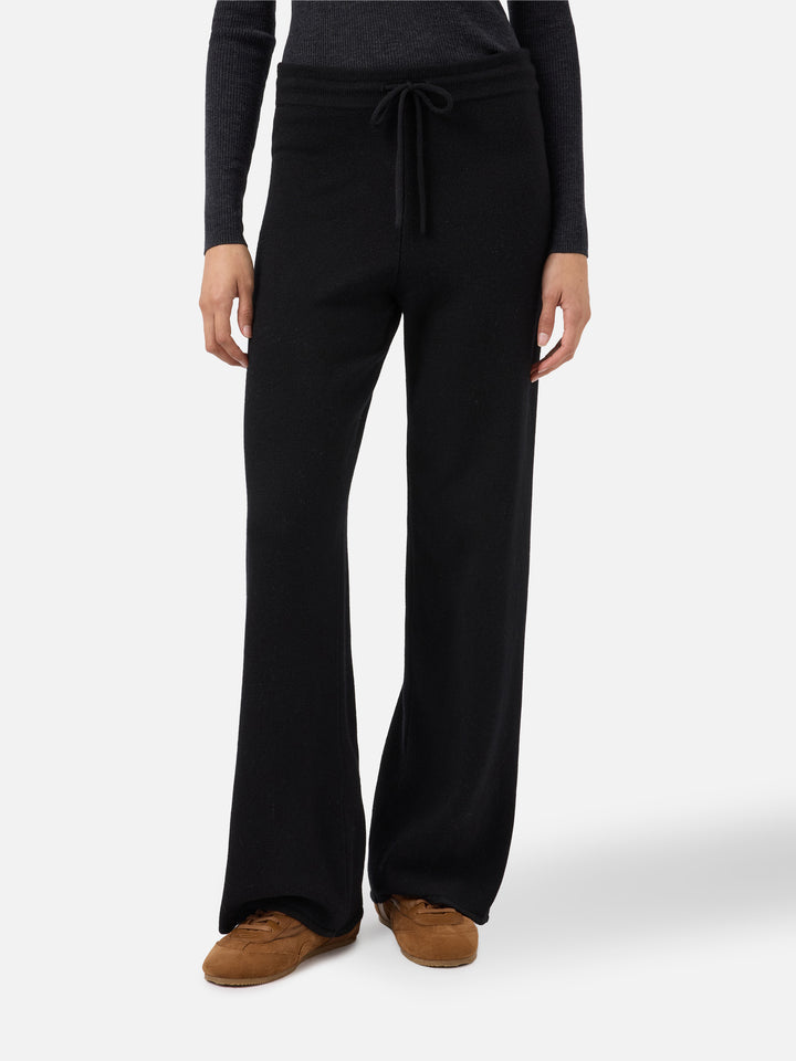 Pantaloni palazzo Cambon in pura lana neri a vita alta con coulisse