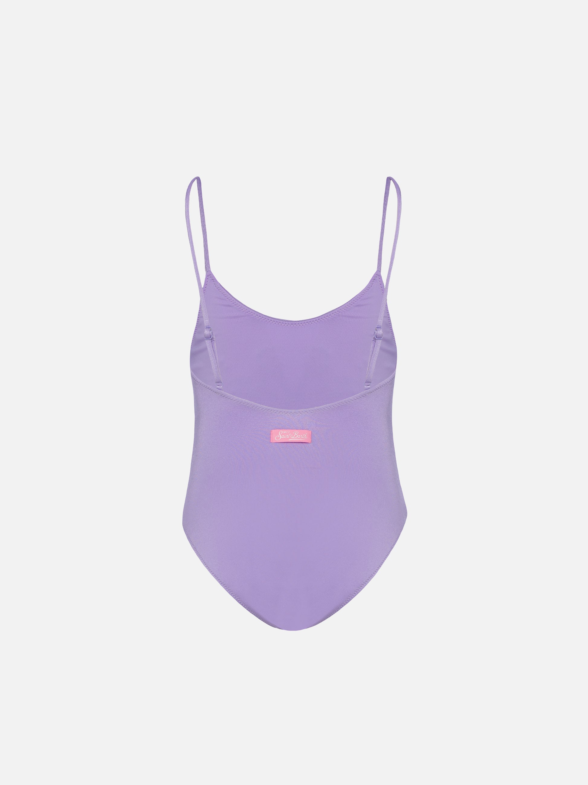 Cecille Jr one-piece shiny swimsuit with rhinestone logo - MC2 Saint Barth