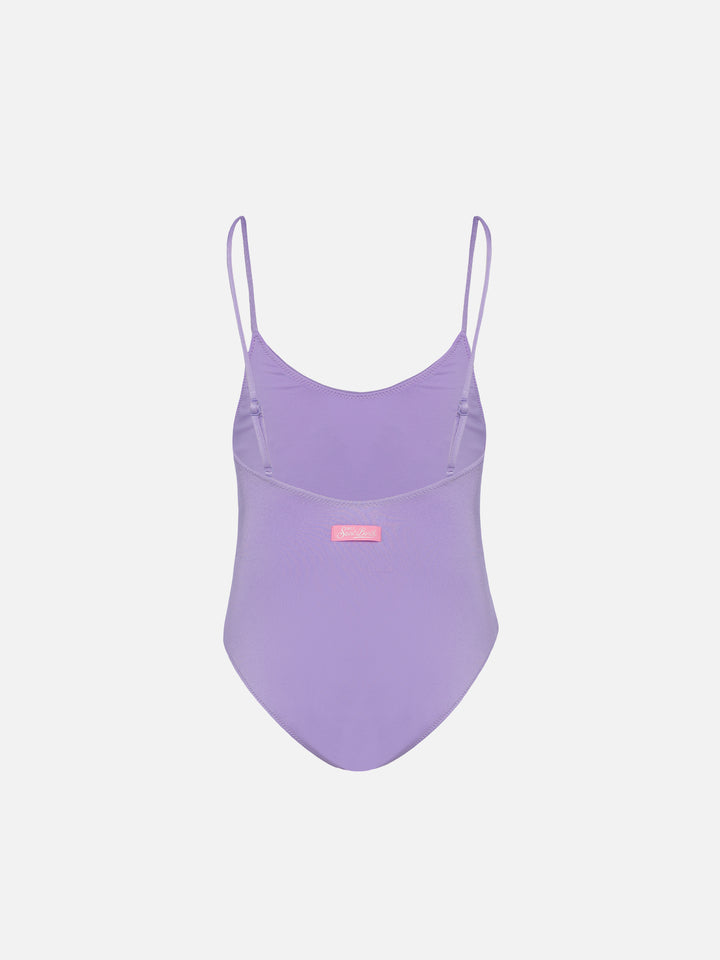 Cecille Jr one-piece shiny swimsuit with rhinestone logo - MC2 Saint Barth