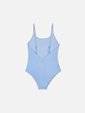 Costume intero Cecille Jr in tessuto glossy finish con logo in strass