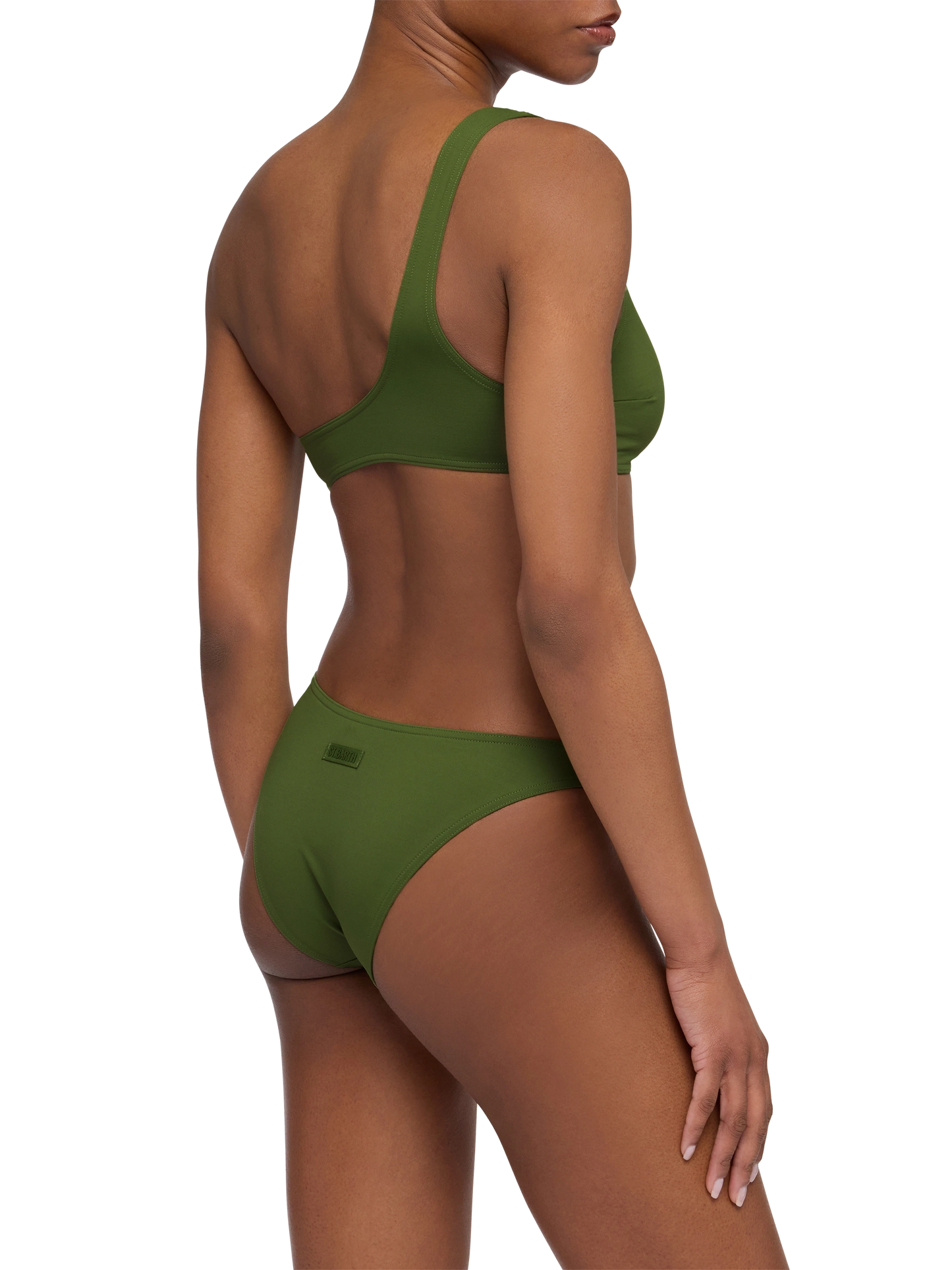 Maia high-waist military green swim briefs - Celestine military green one-shoulder bralette top - MC2 Saint Barth