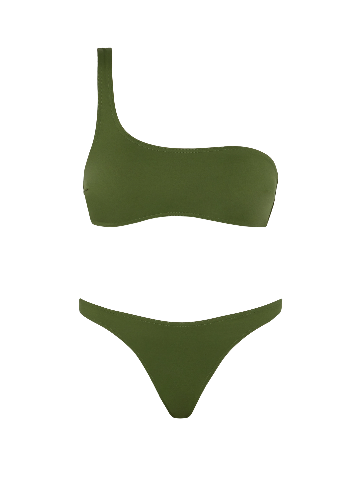 Maia high-waist military green swim briefs - Celestine military green one-shoulder bralette top - MC2 Saint Barth