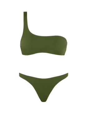 Maia high-waist military green swim briefs - Celestine military green one-shoulder bralette top - MC2 Saint Barth