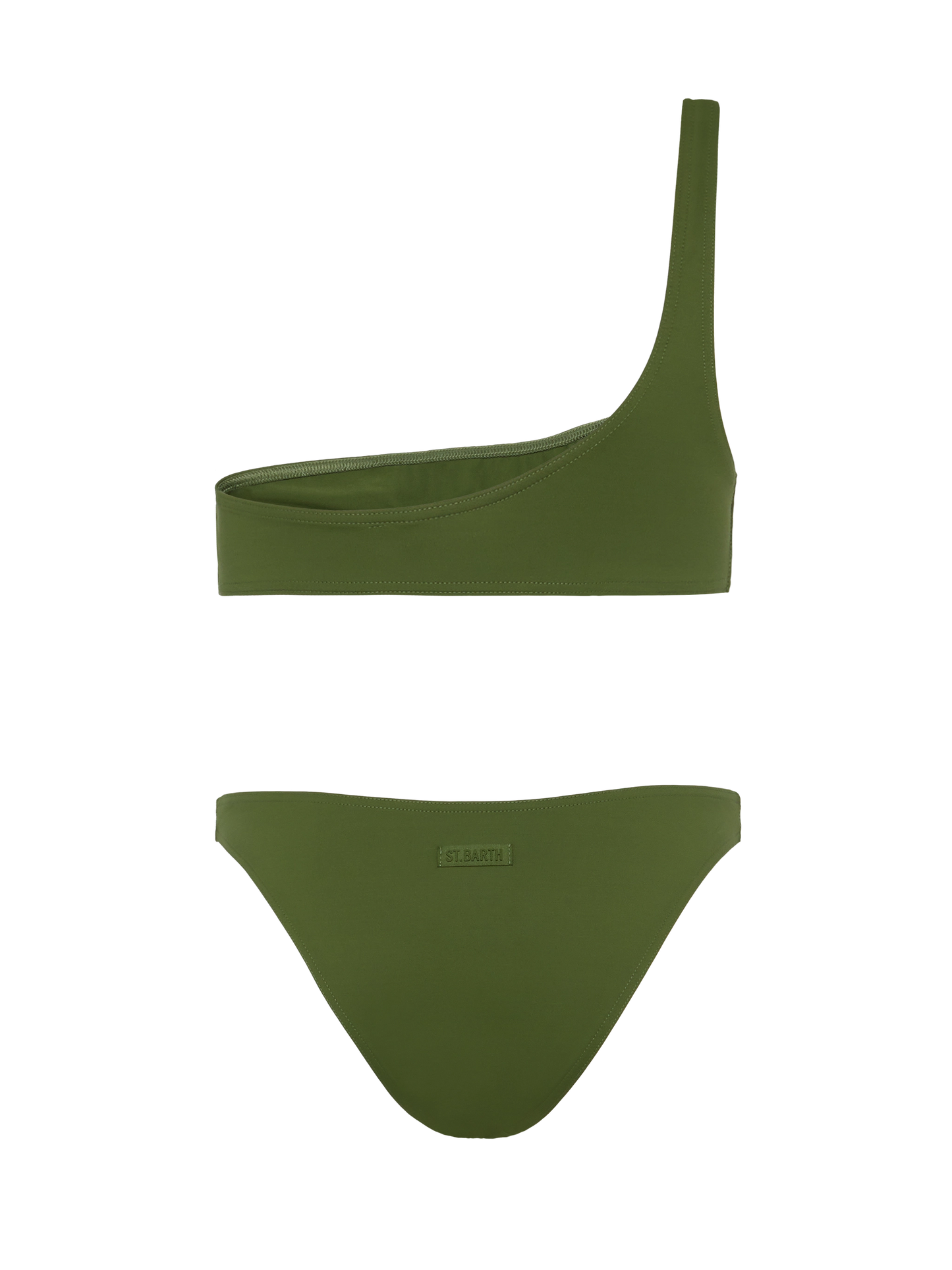 Maia high-waist military green swim briefs - Celestine military green one-shoulder bralette top - MC2 Saint Barth