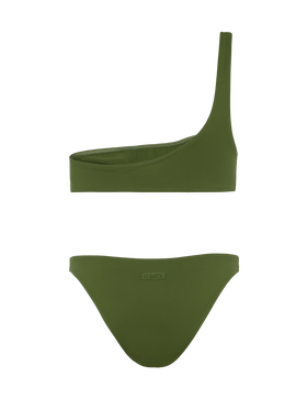 Maia high-waist military green swim briefs - Celestine military green one-shoulder bralette top - MC2 Saint Barth