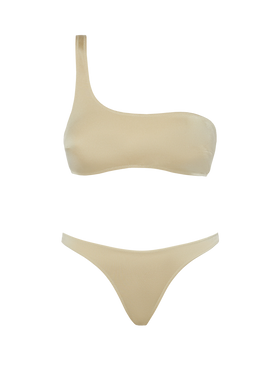 Celestine Naomi shimmer gold bikini with one-shoulder bralette top and cheeky briefs - MC2 Saint Barth