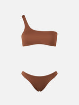 Woman brown one shoulder bralette bikini Celestine Naomi