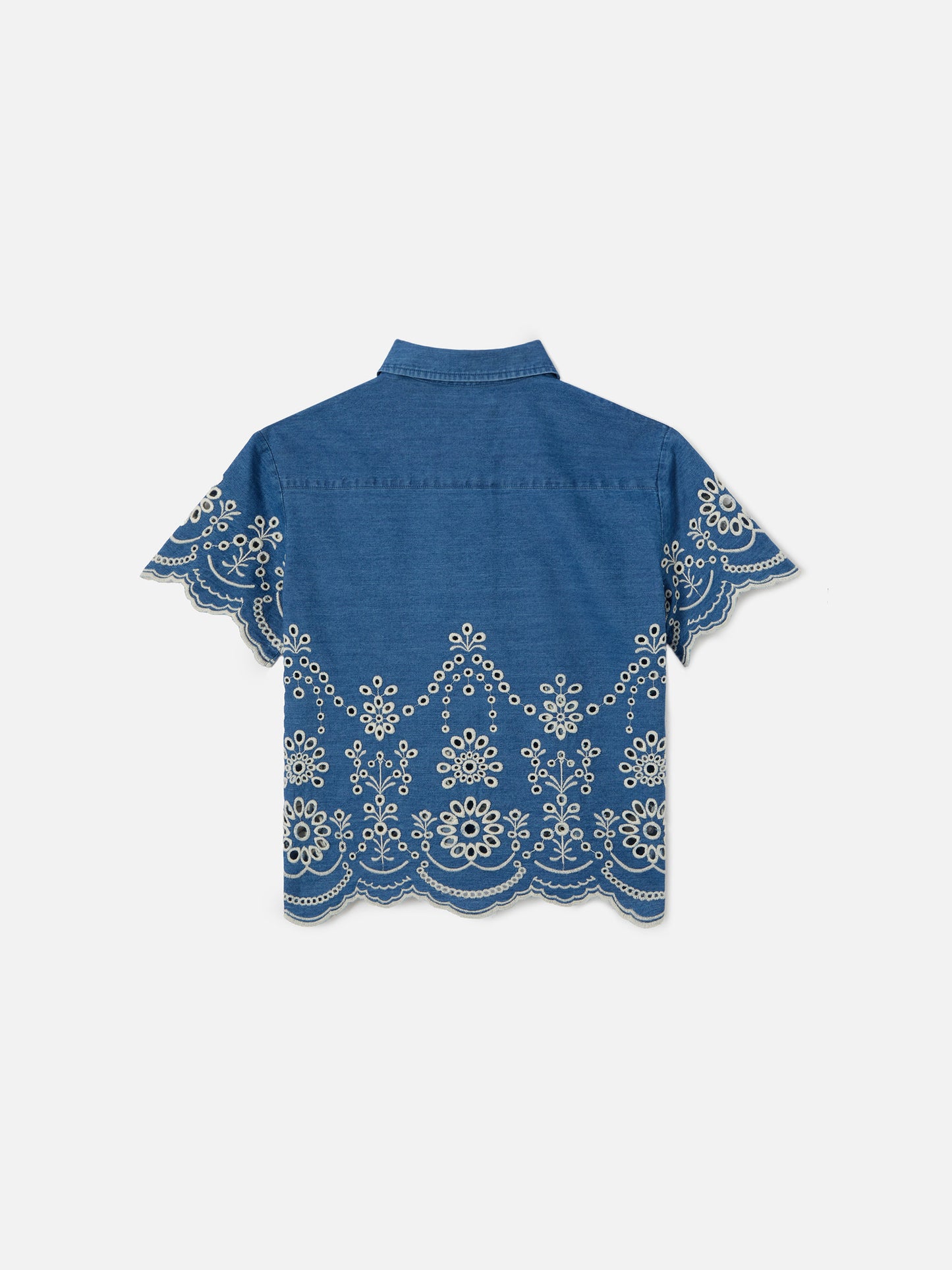 Camicia Clementine Jr effetto denim con ricamo sangallo