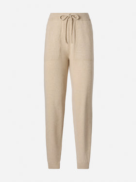 Pantaloni jogger beige Charlie in misto cashmere