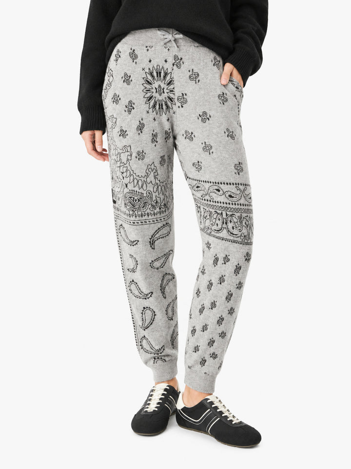 Pantaloni jogger da donna in maglia con jacquard bandana