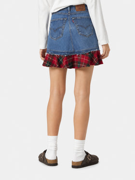 Chelsy denim skirt with tartan details