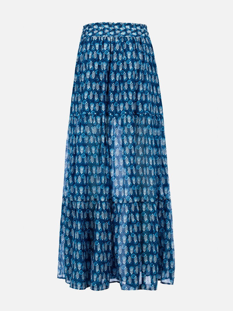 Woman silk voile pleated long skirt Cheyenne