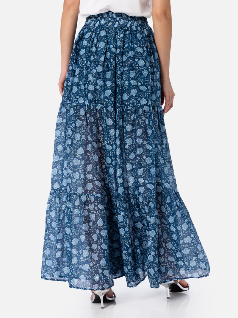 Woman silk voile pleated long skirt Cheyenne