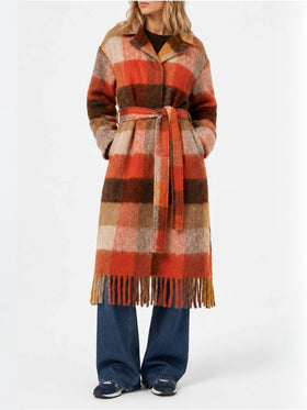 Cappotto lungo Charlot con frange a quadri