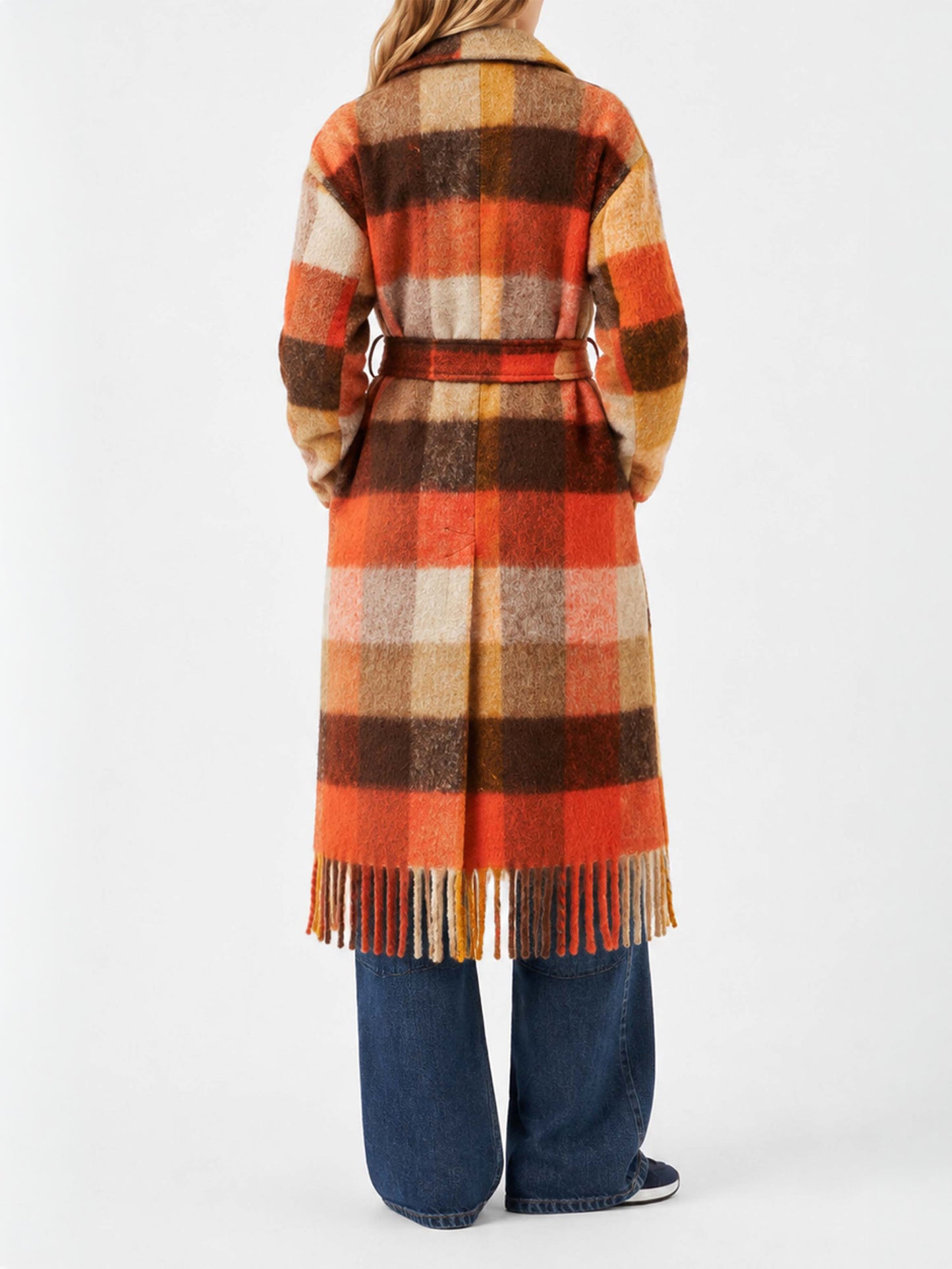 Cappotto lungo Charlot con frange a quadri