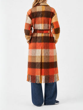 Cappotto lungo Charlot con frange a quadri