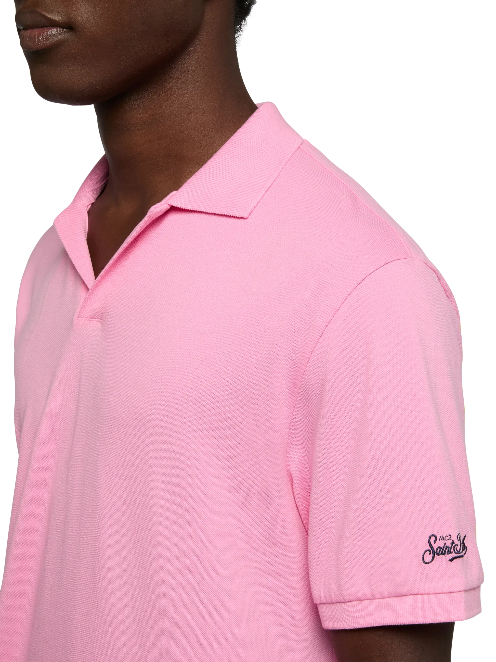 Bubble pink cotton piquet buttonless polo shirt Charles - MC2 Saint Barth