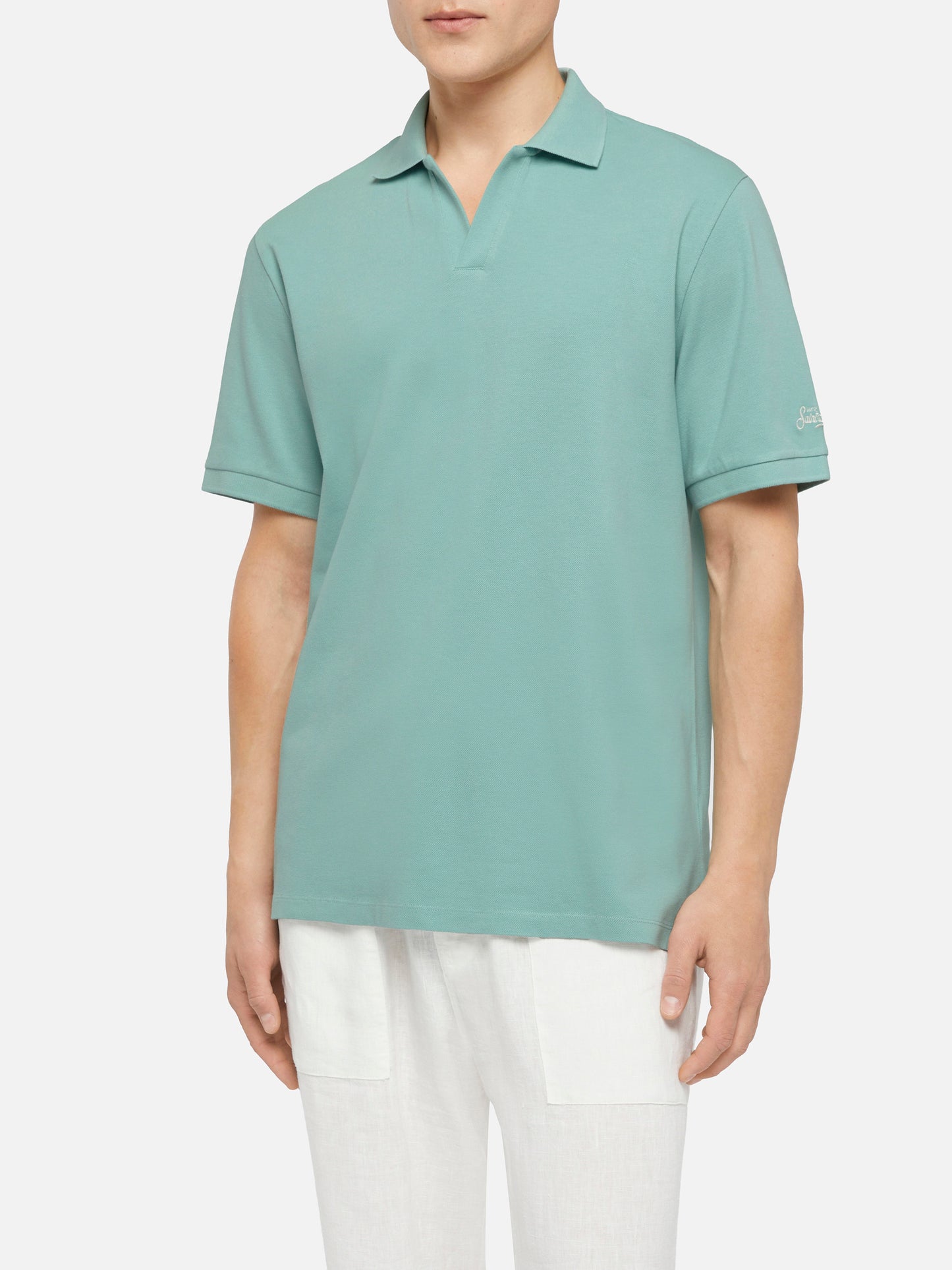 Sage green cotton piquet buttonless polo shirt Charles - MC2 Saint Barth