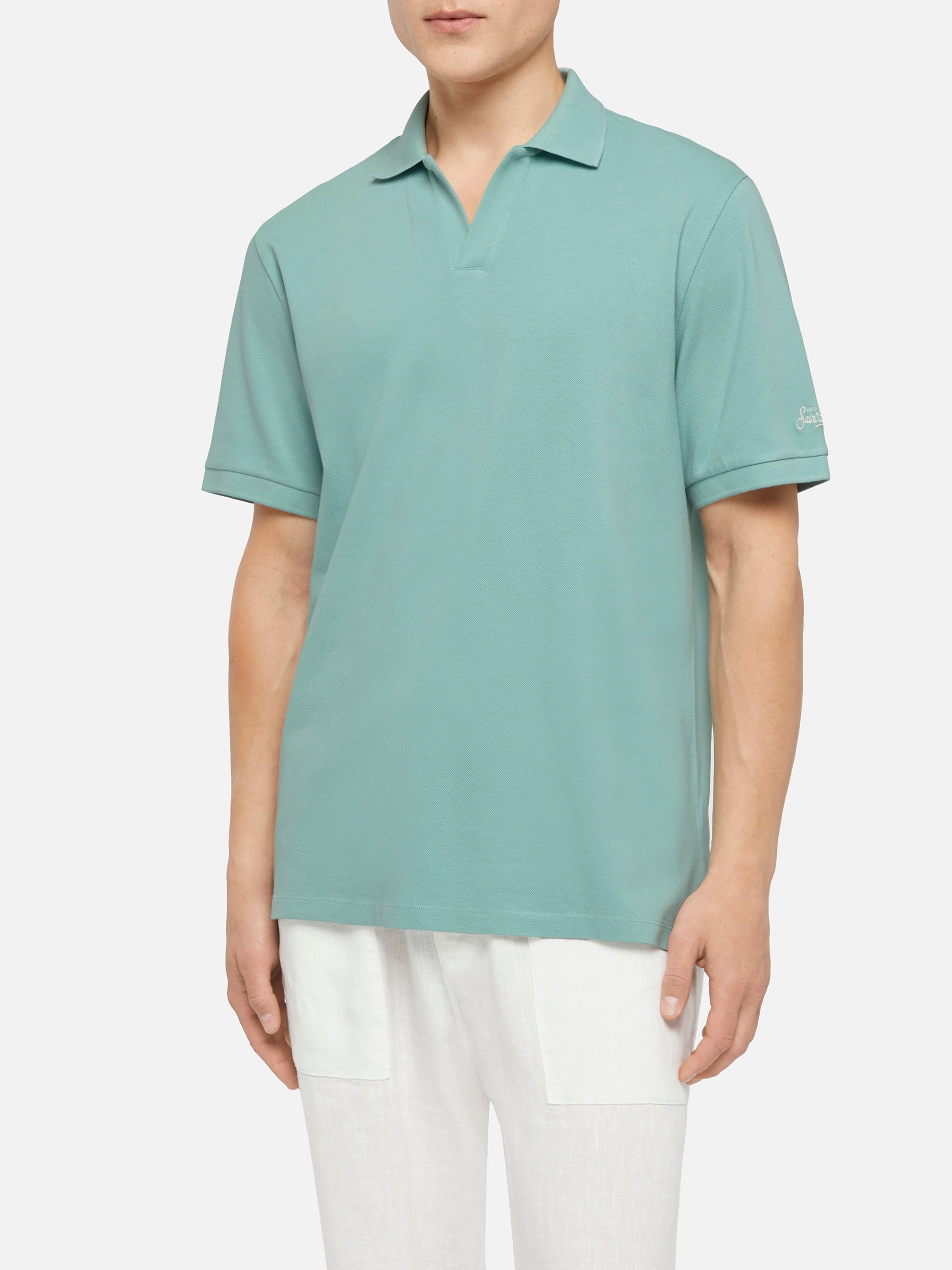 Sage green cotton piquet buttonless polo shirt Charles - MC2 Saint Barth