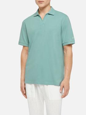 Sage green cotton piquet buttonless polo shirt Charles - MC2 Saint Barth