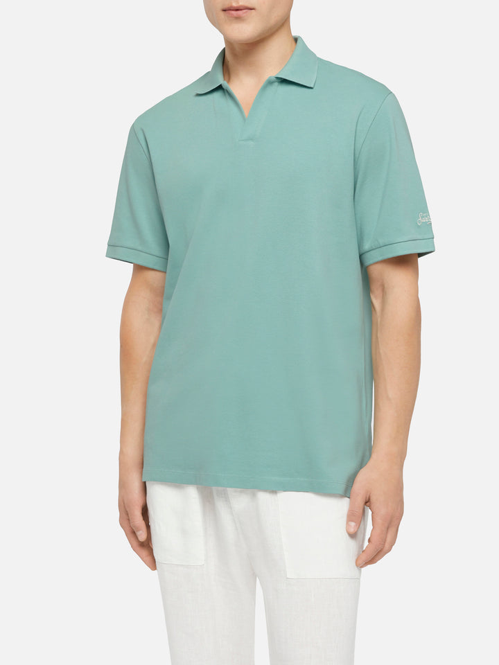 Sage green cotton piquet buttonless polo shirt Charles - MC2 Saint Barth