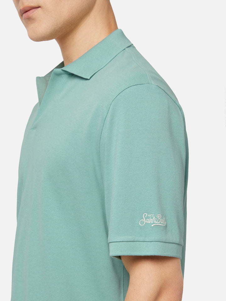 Sage green cotton piquet buttonless polo shirt Charles - MC2 Saint Barth