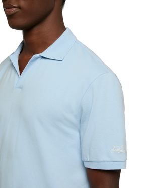 Light blue cotton piquet buttonless polo shirt Charles - MC2 Saint Barth