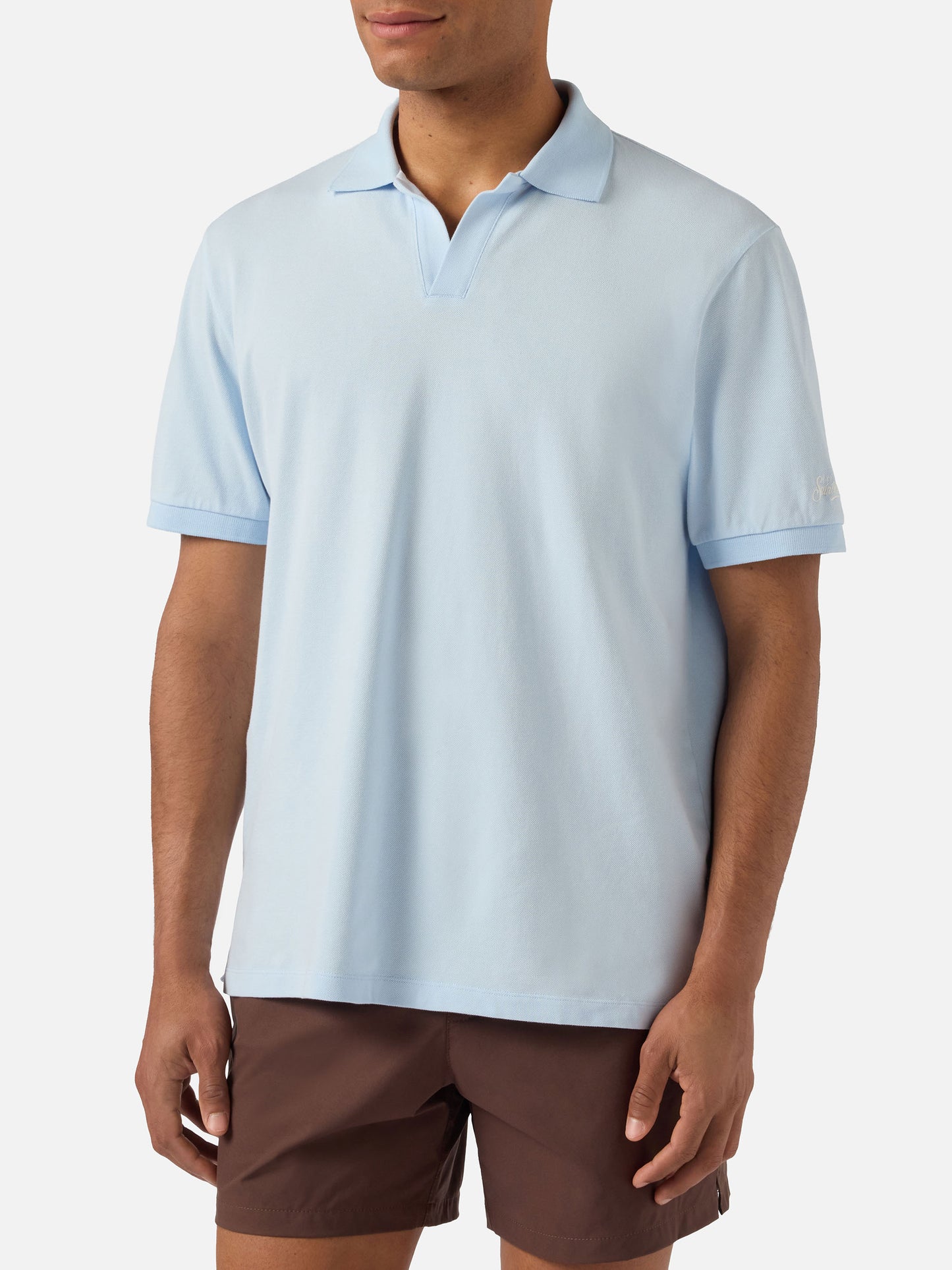 Polo Charles in piquet di cotone azzurro