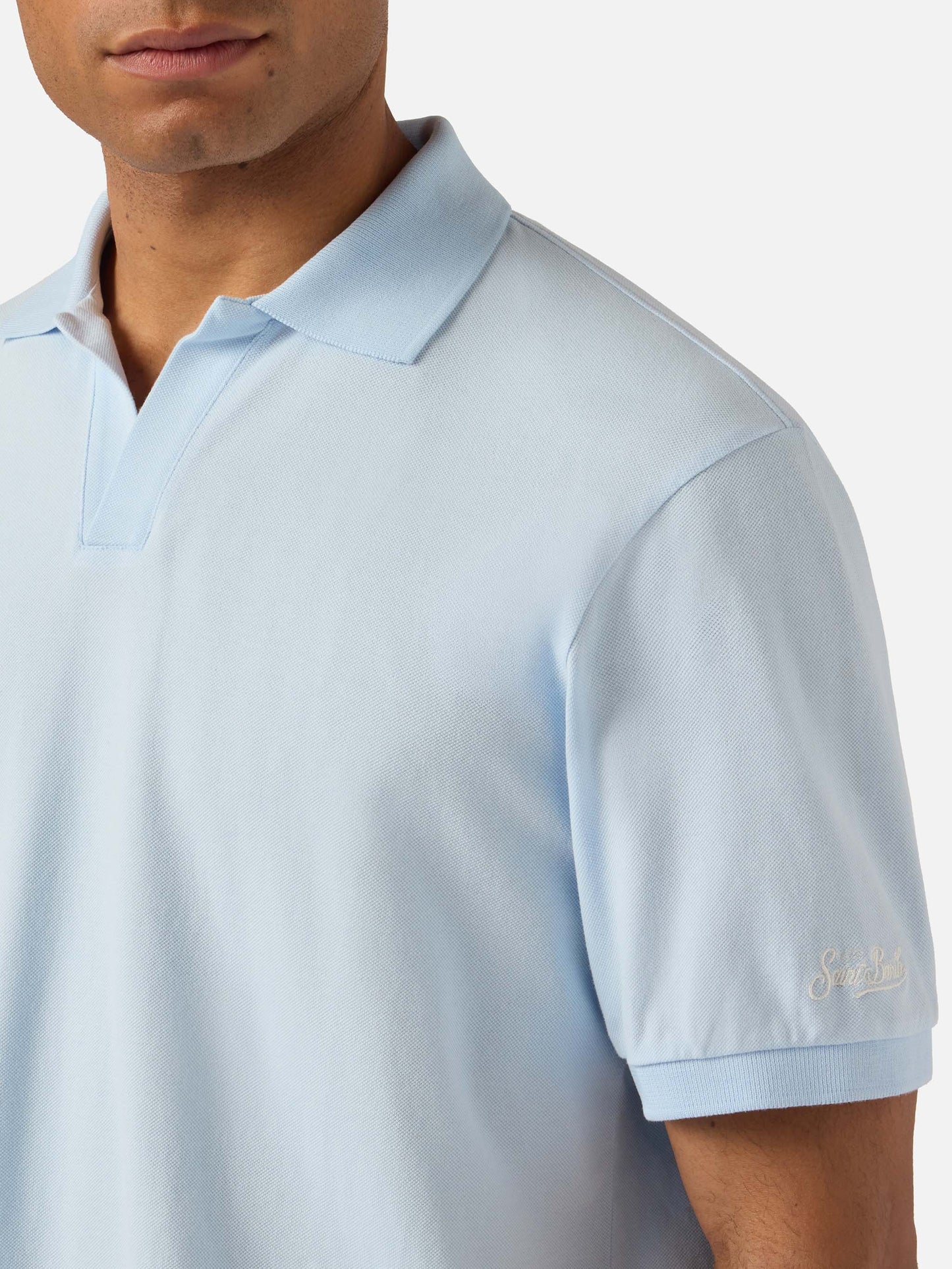 Polo Charles in piquet di cotone azzurro