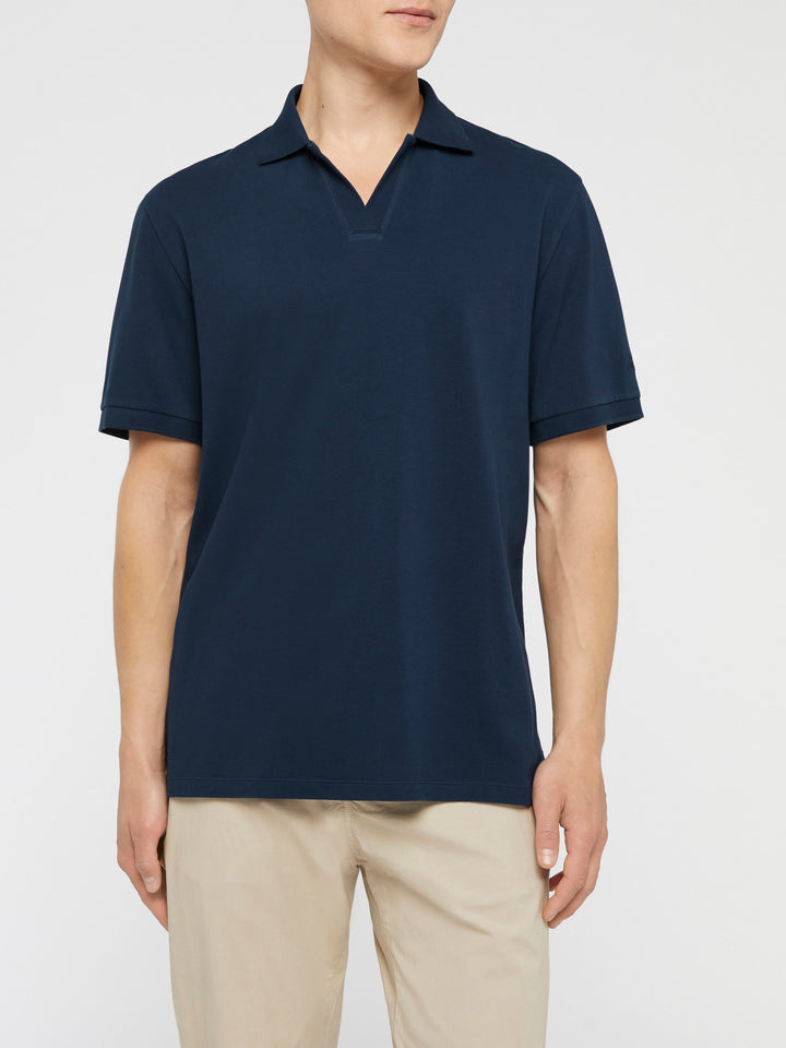 Polo Charles in piquet di cotone blu navy senza bottoni