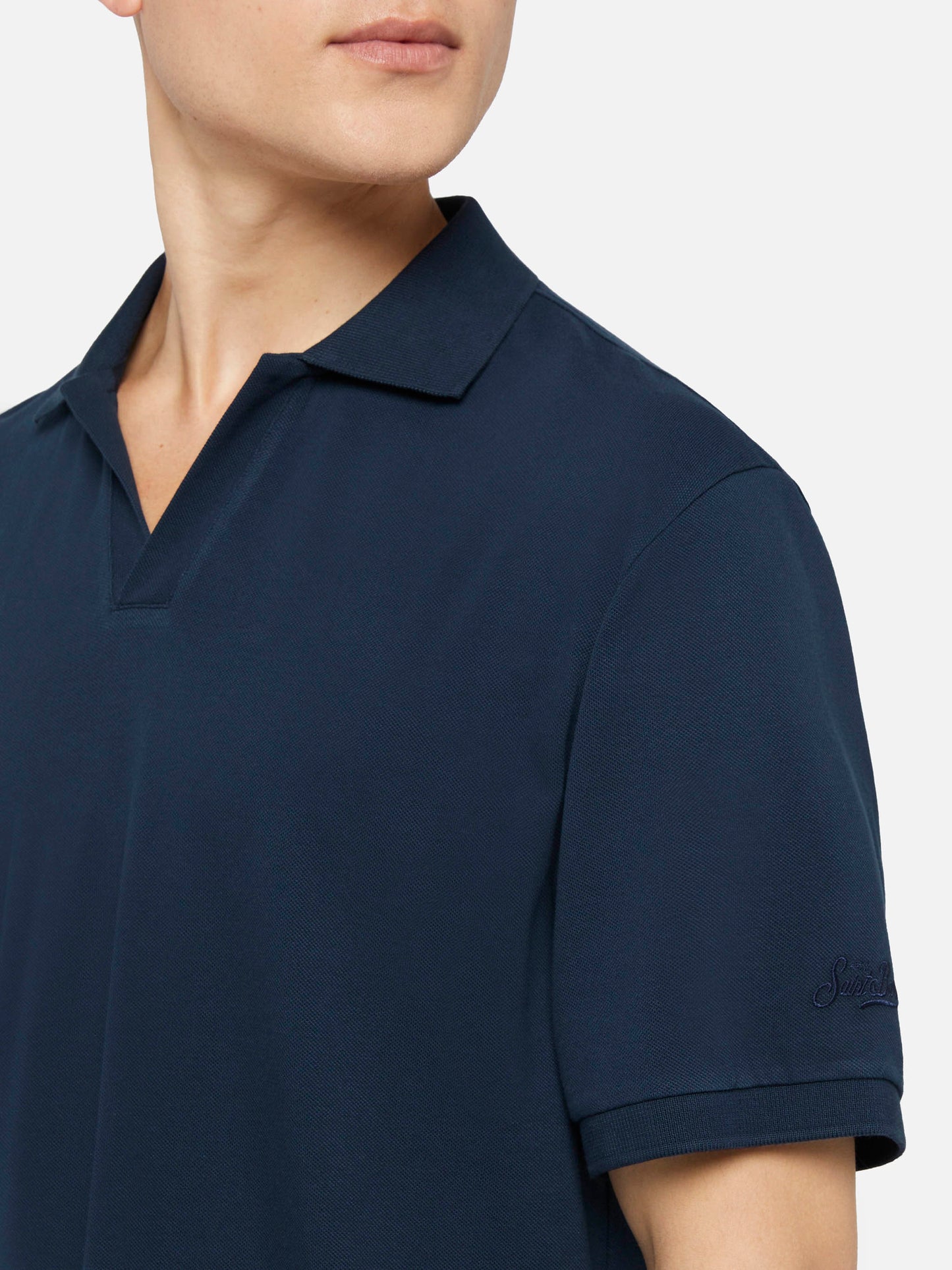 Navy blue cotton piquet buttonless polo shirt Charles - MC2 Saint Barth