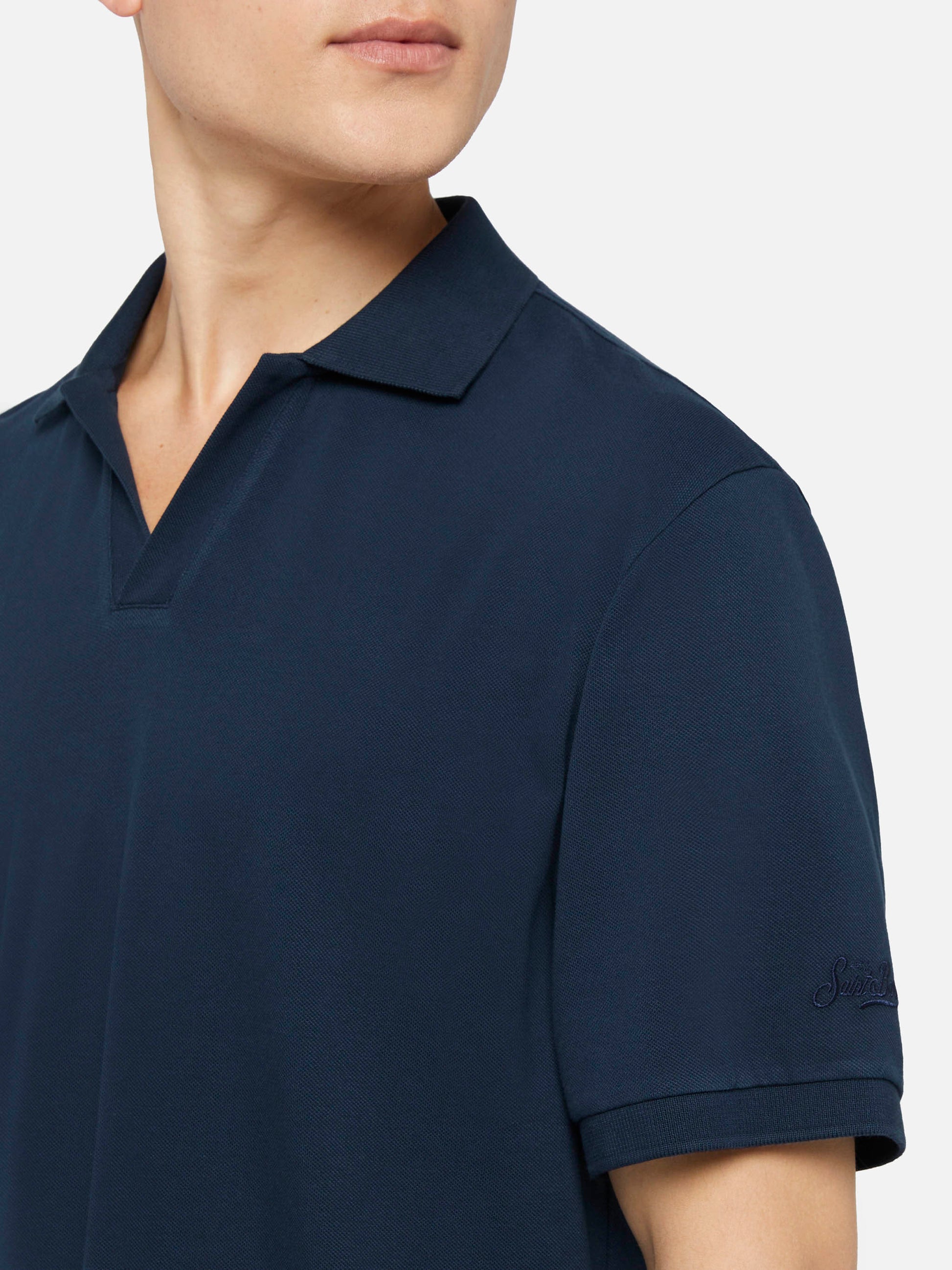 Navy blue cotton piquet buttonless polo shirt Charles - MC2 Saint Barth
