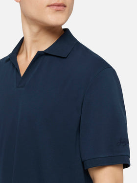Navy blue cotton piquet buttonless polo shirt Charles - MC2 Saint Barth