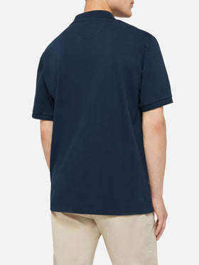 Navy blue cotton piquet buttonless polo shirt Charles - MC2 Saint Barth