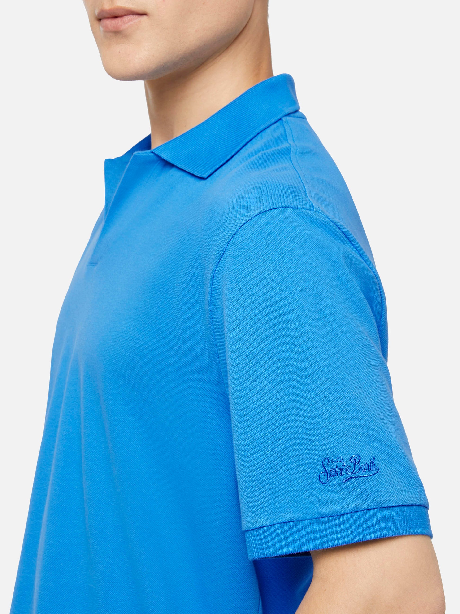 Bluette cotton piquet buttonless polo shirt Charles - MC2 Saint Barth
