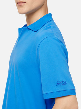 Bluette cotton piquet buttonless polo shirt Charles - MC2 Saint Barth