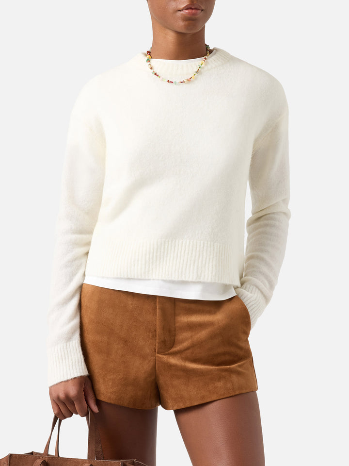 Jersey de cuello redondo Lucille off white en suave mezcla de lana y alpaca con bordado del logotipo 