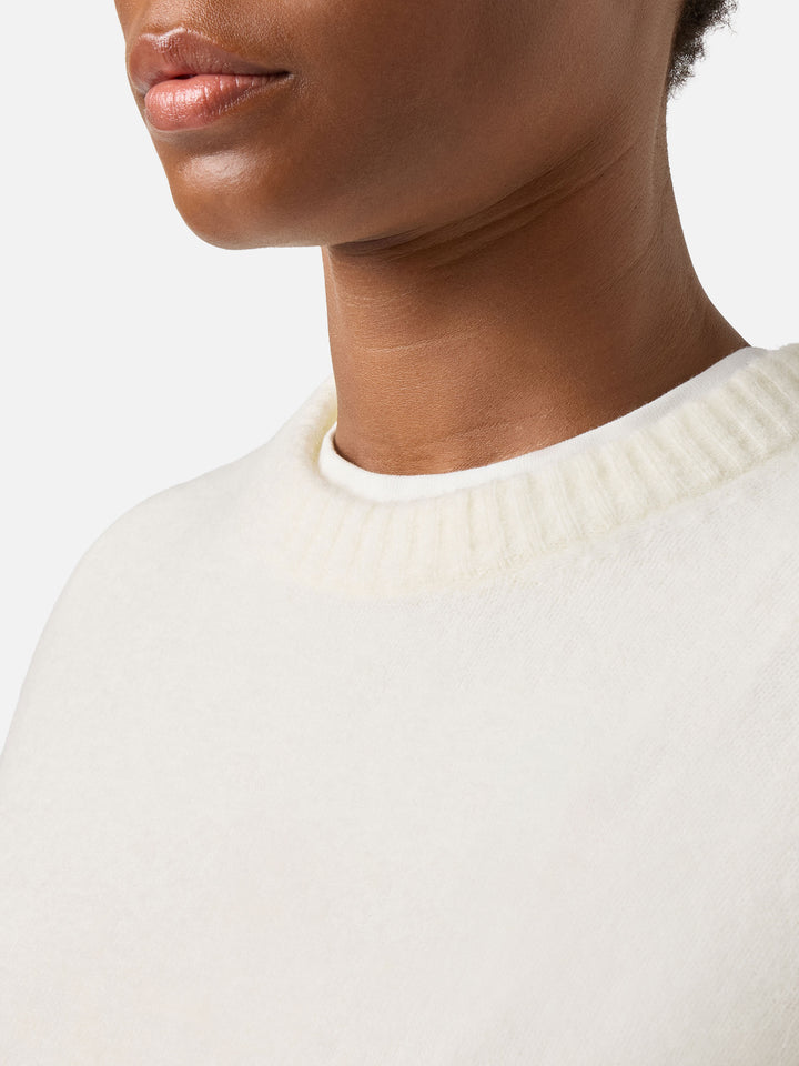Jersey de cuello redondo Lucille off white en suave mezcla de lana y alpaca con bordado del logotipo 