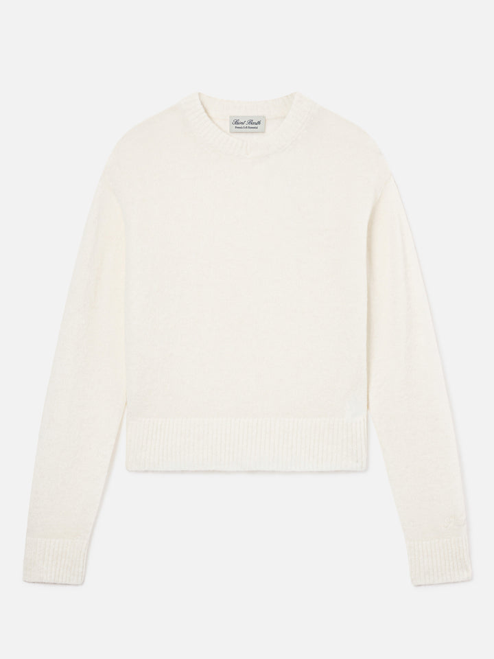 Maglia girocollo Lucille off white in morbido misto lana e alpaca con ricamo logo