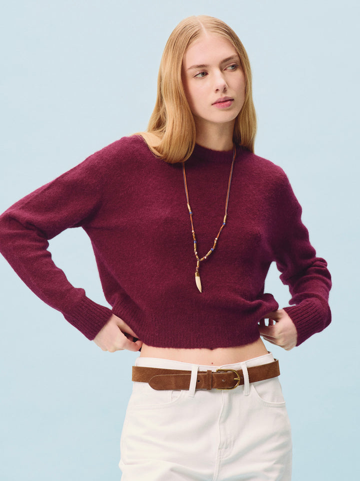 Jersey de cuello redondo Aubergine Lucille en mezcla suave de lana de alpaca con bordado del logo 