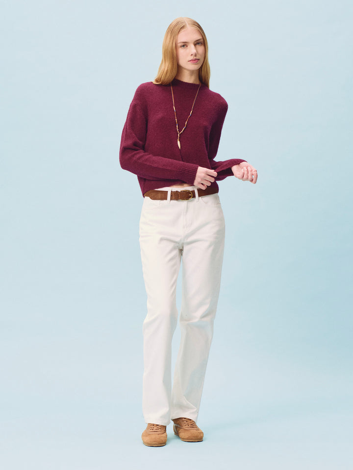 Pantaloni off white in denim di cotone June con ricamo logo