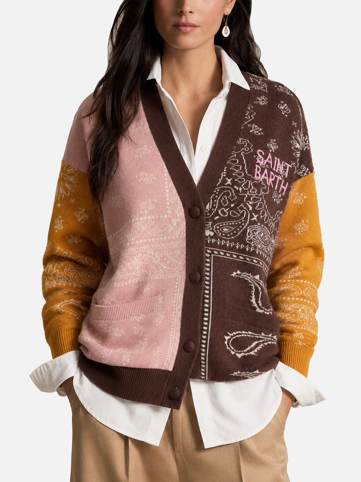 Chloe multicolor bandana print cashmere blend cardigan