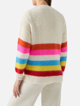 Cardigan Chloe garzato e morbido a righe multicolor