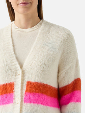 Cardigan Chloe garzato e morbido a righe multicolor