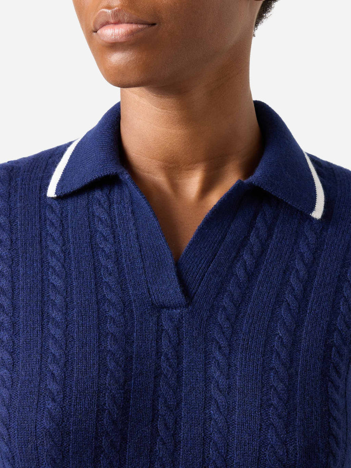 Polo en laine Night blue Clichy avec col polo en maille et pointelle 