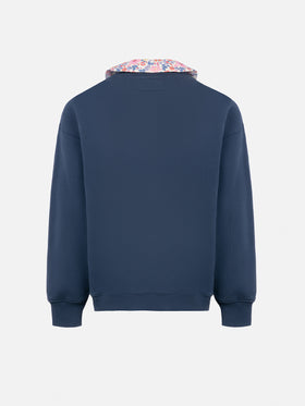 Girl blue crewneck sweatshirt Coleen with a floral collar - MC2 Saint Barth