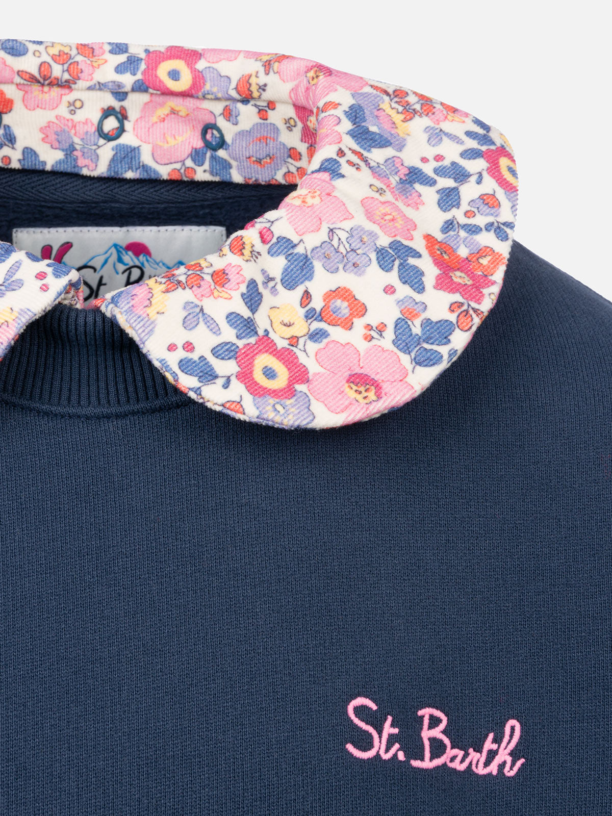 Girl blue crewneck sweatshirt Coleen with a floral collar - MC2 Saint Barth