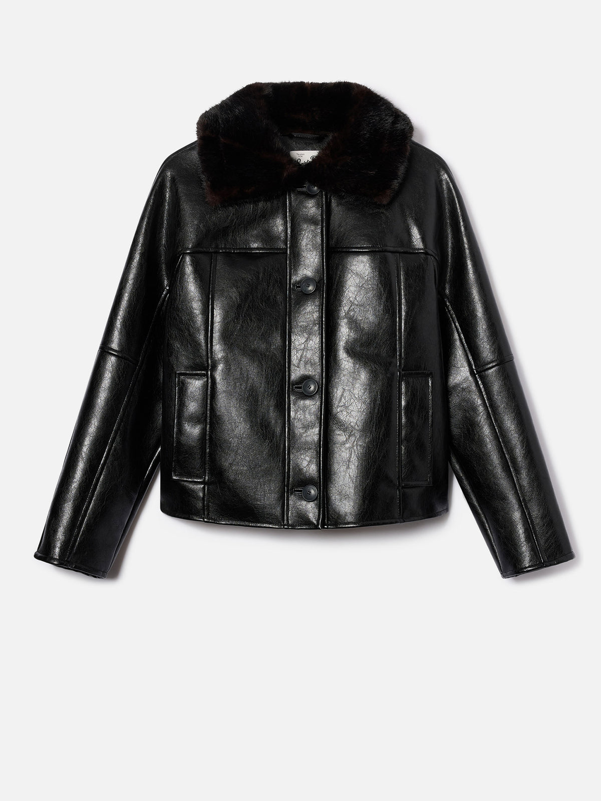 Veste Clisia noire en similicuir avec col en fausse fourrure 