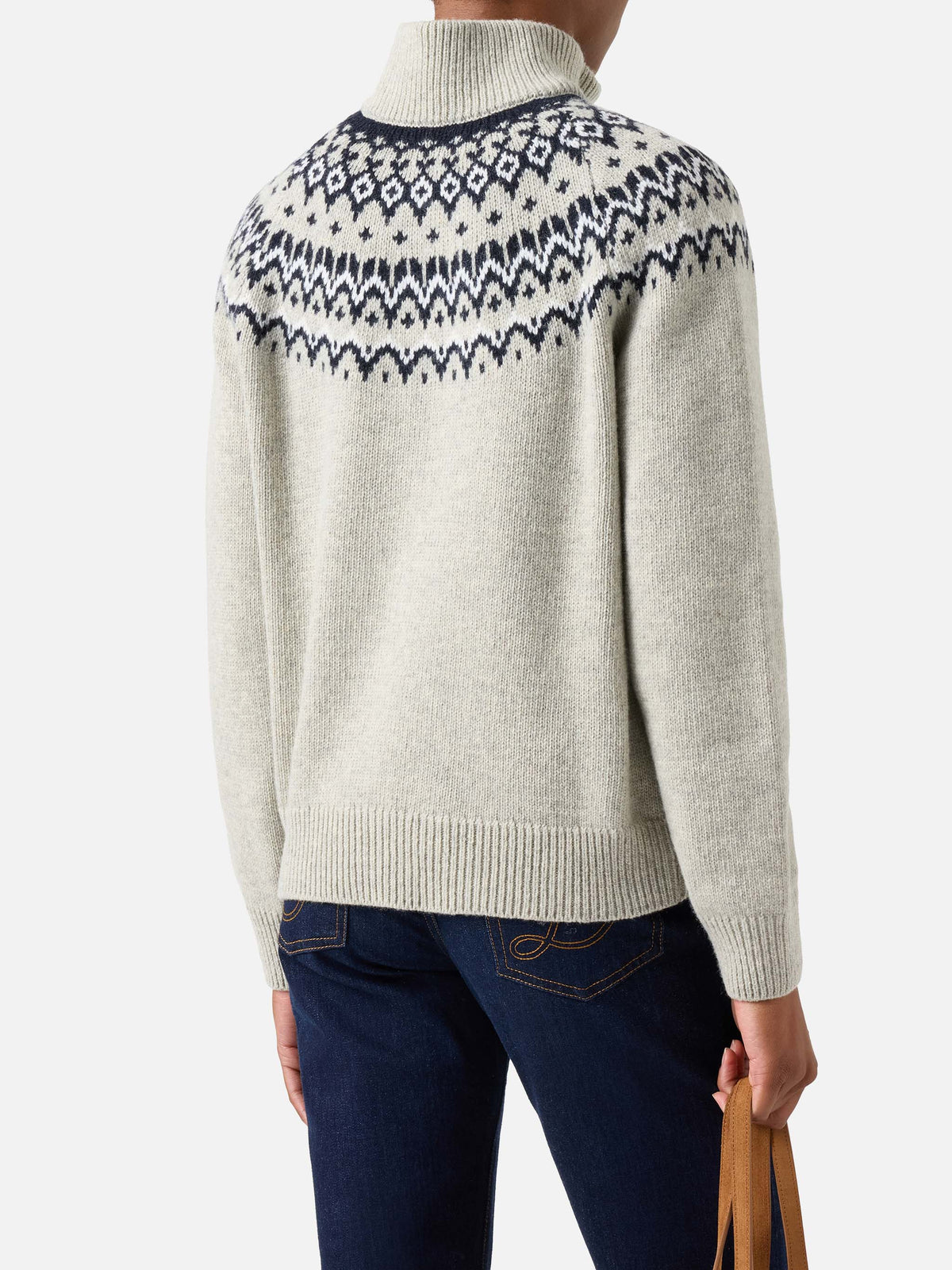 Maglia mezza zip in misto lana Clyde grigia con motivo nordico