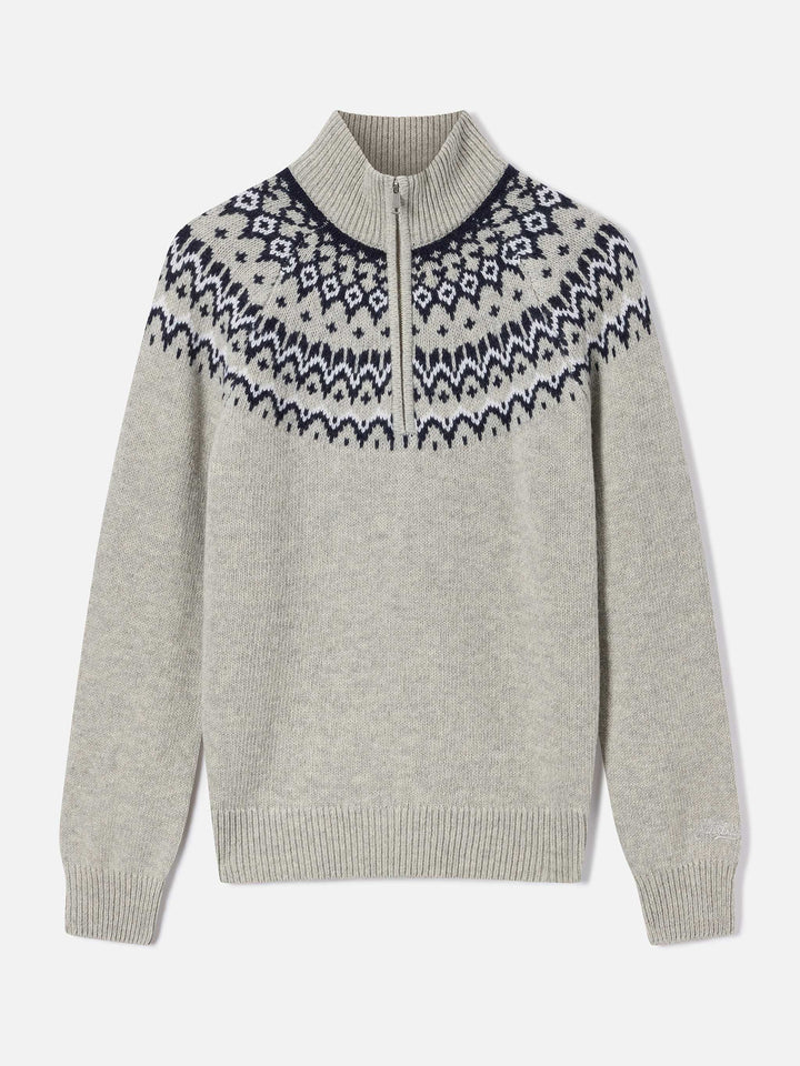 Maglia Clyde grigia in misto lana con mezza zip e motivo nordico